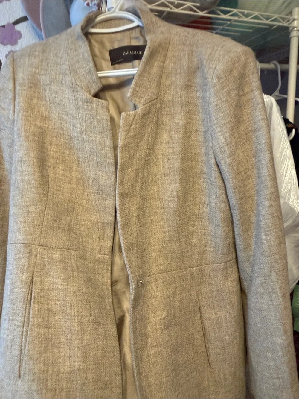 Zara Beige Collarless Trench Coat